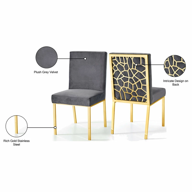 Brand new ๐ MOD The Weaver Dining Chair, Gray, Velvet, Gold Base Set Of 2 ๐ - Image 6