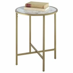Deals 🎁 Convenience Concepts Gold Coast Faux Marble Round End Table U12-128 ⌛