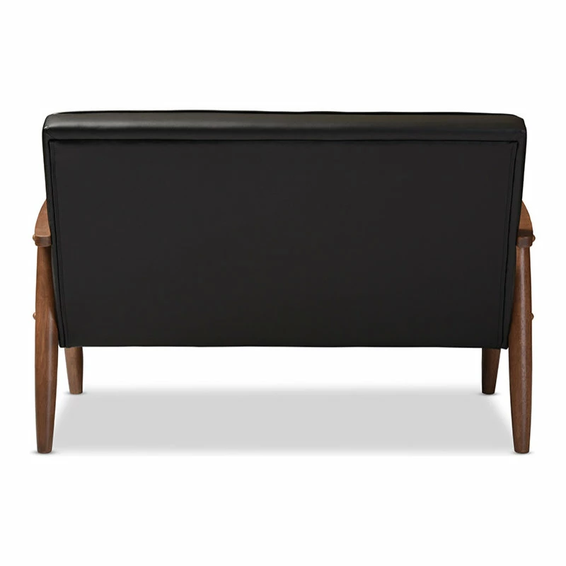 Cheap 🤩 Baxton Studio Sorrento Retro Upholstered Wooden 2-Seater Loveseat, Black Faux Leather ❤️ - Image 5