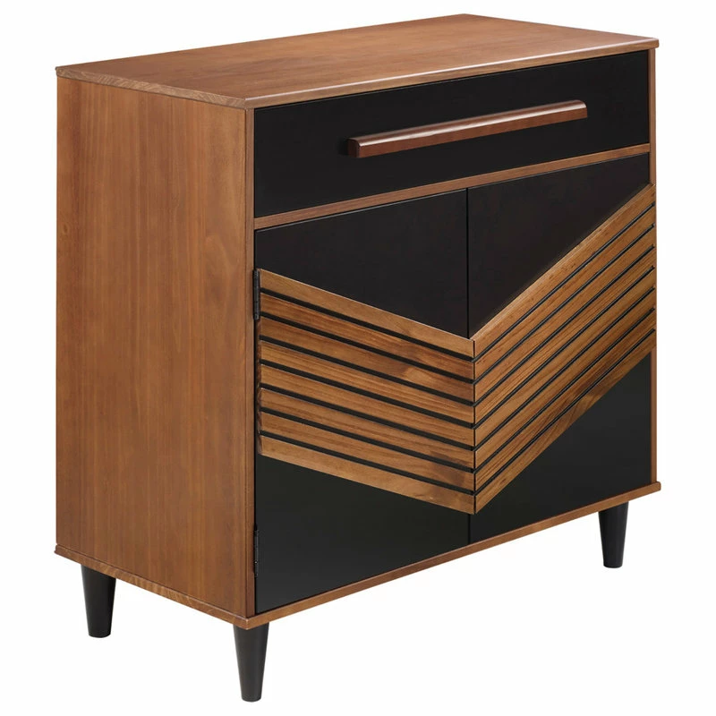 Top 10 ๐คฉ Walker Edison Anderson 32" Chevron Wood Detail Accent Cabinet, Black/Brown ๐