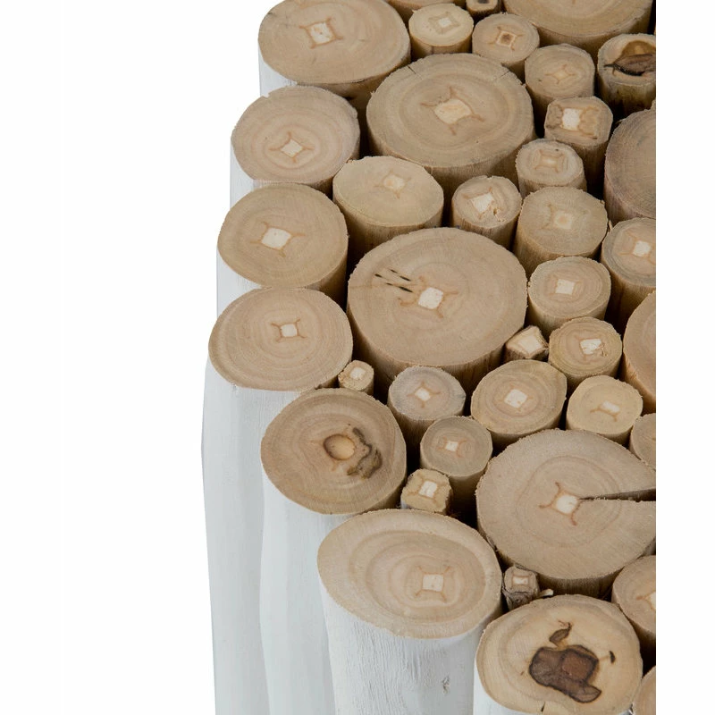 Buy 👏 East At Main's Stanley White Round Teakwood Stool 😀 - Image 3