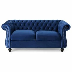 Best Pirce 🔥 GDFStudio GDF Studio Karen Traditional Chesterfield Loveseat Sofa, Navy Blue/Dark Brown ✨