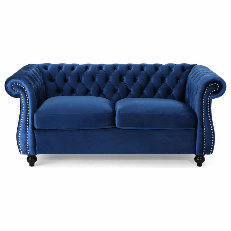 Best Pirce ๐ฅ GDFStudio GDF Studio Karen Traditional Chesterfield Loveseat Sofa, Navy Blue/Dark Brown โจ