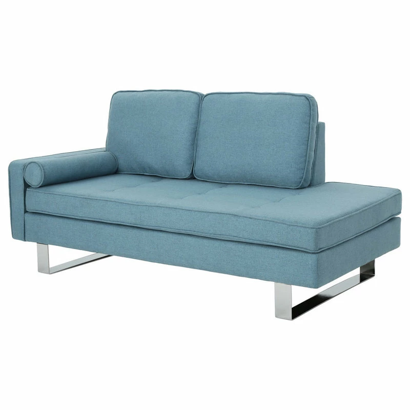 Budget โ๏ธ GDFStudio GDF Studio Phelps Modern Fabric Chaise Loveseat, Blue/Silver ๐