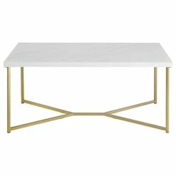 Cheap 🎁 Walker Edison 42" Y-Leg Coffee Table With White Faux-Marble Top, White Faux Marble/Gold ❤️
