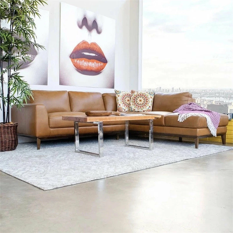 Outlet 🎁 Ashcroft Milton Modern Tufted Living Room Top Leather Corner Sectional Sofa In Cognac Tan 🔔 - Image 5