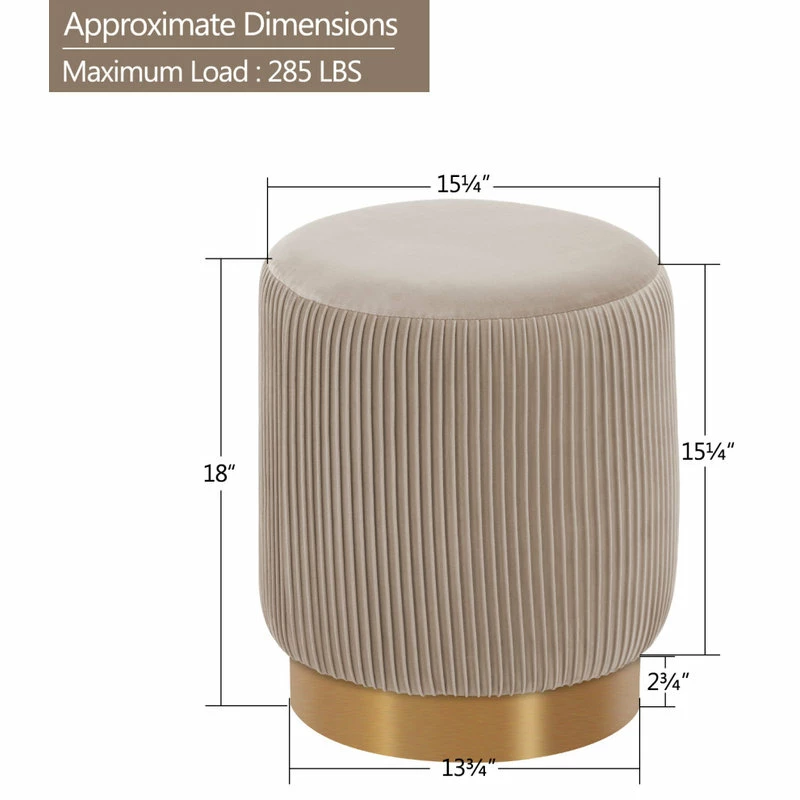 Deals ๐ฅฐ Duhome Elegant Lifestyle Round Pleated Golden Base Velvet Ottoman, Khaki ๐ - Image 3