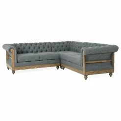 Best Sale 😉 GDFStudio Alejandro Chesterfield Tufted Fabric 5 Seater Sectional Sofa With Nailhead Trim, ⌛
