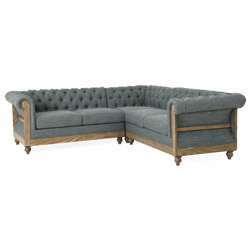 Best Sale ๐ GDFStudio Alejandro Chesterfield Tufted Fabric 5 Seater Sectional Sofa With Nailhead Trim, โ