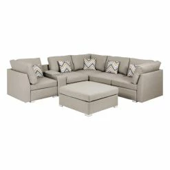 Best deal ๐ Lilola Home Amira Beige Fabric Reversible Sectional Sofa W USB Storage Console And Ottoman ๐งจ