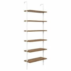 Hot Sale 🔥 Decor Love Modern Industrial Wall Bookcase, Metal Frame & 6 Shelves, Rustic Oak/White ✨