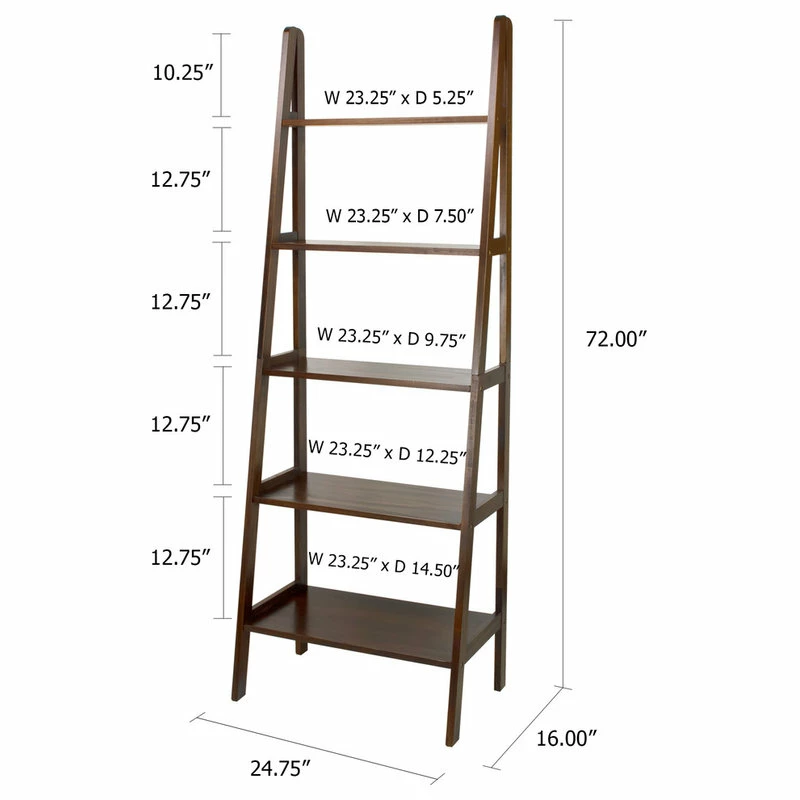 Outlet ๐ Casual Home 5-Shelf Ladder Bookcase-Warm Brown โ๏ธ - Image 5