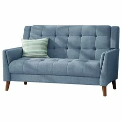 Brand new 🤩 GDFStudio GDF Studio Evelyn Mid Century Modern Fabric Loveseat, Blue/Walnut 🤩