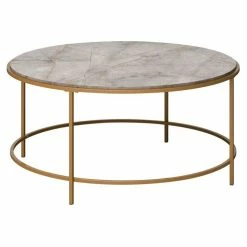 Buy 😉 Sauder International Lux Metal Frame Round Coffee Table In Gold Satin/Deco Stone 😍