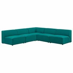 Discount ✨ LexMod Mingle 5-Piece Upholstered Fabric Armless Sectional Sofa Set, Teal 😀