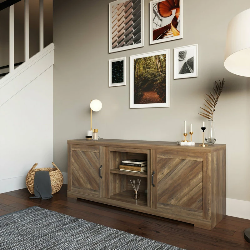 Hot Sale 😉 BELLEZE Hilo 58" Barn Door TV Stand Console For TVs Up To 65", Rustic Oak ✨ - Image 3