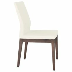 Promo 👏 SohoConcept Pasha Wood High Back Chair, Solid Beech Walnut Finish Base, White Leatherette ⭐
