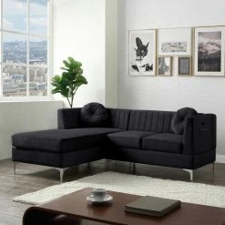 Flash Sale 🛒 Lilola Home Chloe Velvet Sectional Sofa Chaise With USB Charging Port, Black 🌟