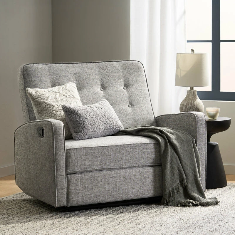 New 🔔 GDFStudio GDF Studio Callade Buttoned Fabric Reclining Loveseat, Light Gray Tweed ✔️ - Image 3