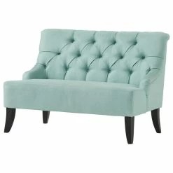 Deals 👏 GDFStudio GDF Studio Nicoletta Tufted Fabric Settee Loveseat, Light Mint Blue 🌟