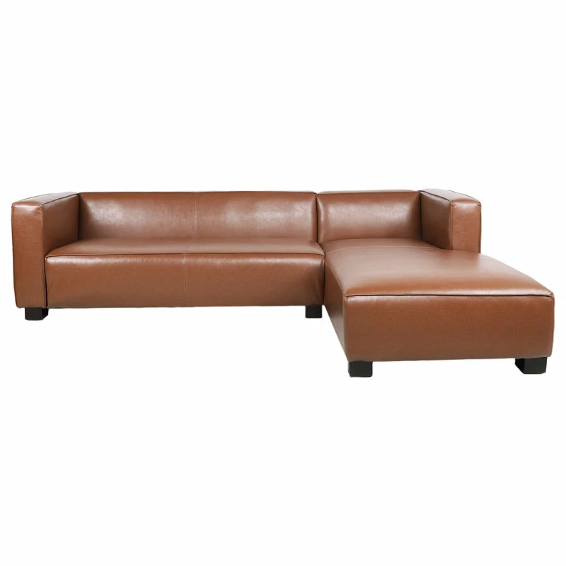 Best Sale 💯 GDFStudio Minkler Contemporary Faux Leather 3 Seater Sofa With Chaise Lounge, Cognac/Dark ⭐