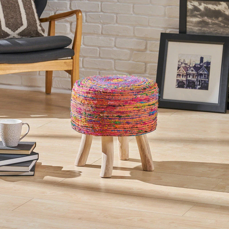 Outlet ❤️ GDFStudio GDF Studio Stoolha Boho Silk Swirl Ottoman Stool, Coral And Multi-Colored ✨ - Image 2