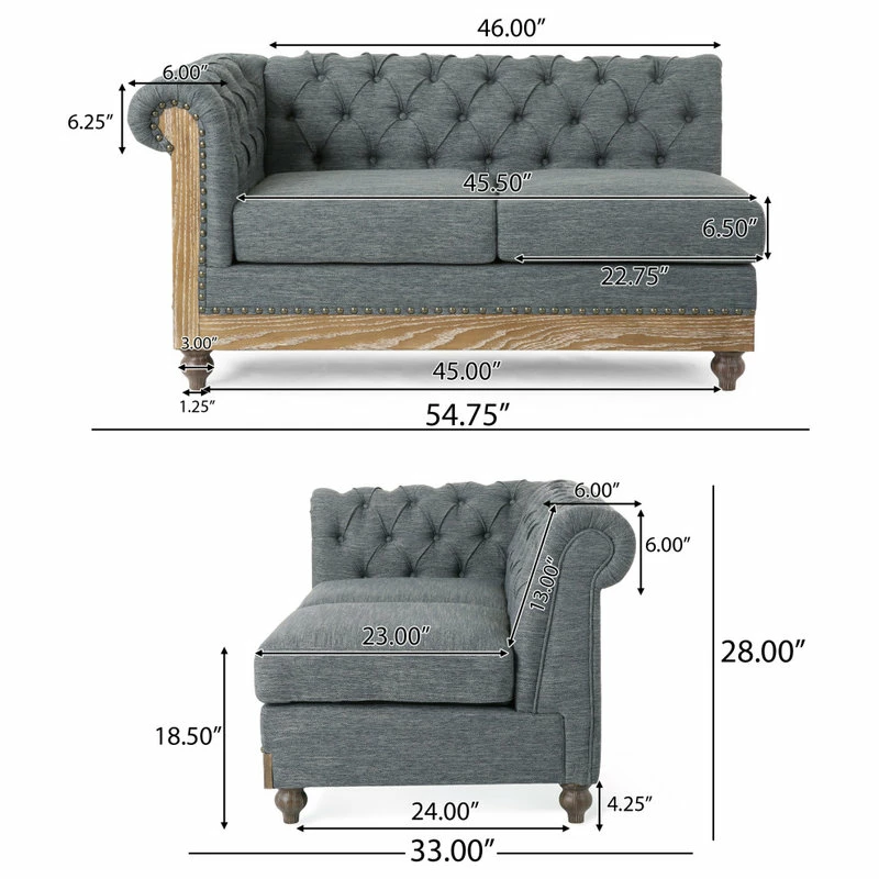 Best Sale ๐ GDFStudio Alejandro Chesterfield Tufted Fabric 5 Seater Sectional Sofa With Nailhead Trim, โ - Image 4