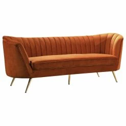 Cheapest 🛒 Meridian Furniture Margo Cognac Velvet Sofa, Cognac 🔔