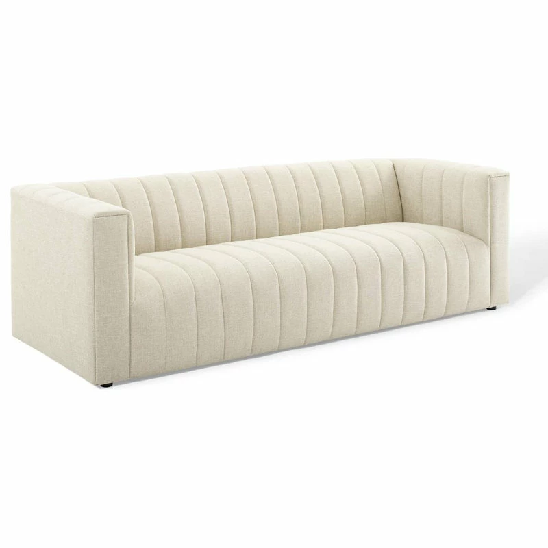 Best Sale 🛒 LexMod Reflection Channel Tufted Upholstered Fabric Sofa, Beige ✨ - Image 4