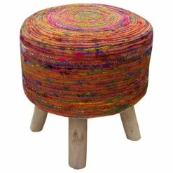 Outlet โค๏ธ GDFStudio GDF Studio Stoolha Boho Silk Swirl Ottoman Stool, Coral And Multi-Colored โจ