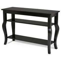 Best deal 💯 Uniek Inc. Lillian Wood Console Table With Curved Legs And 2 Shelves, Black 😍