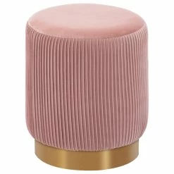 Best deal ๐งจ Duhome Elegant Lifestyle Round Pleated Golden Base Velvet Ottoman, Salmon Pink ๐งจ