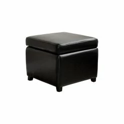 Coupon ✨ Baxton Studio Full Leather Small Storage Cube Ottoman, Black 💯