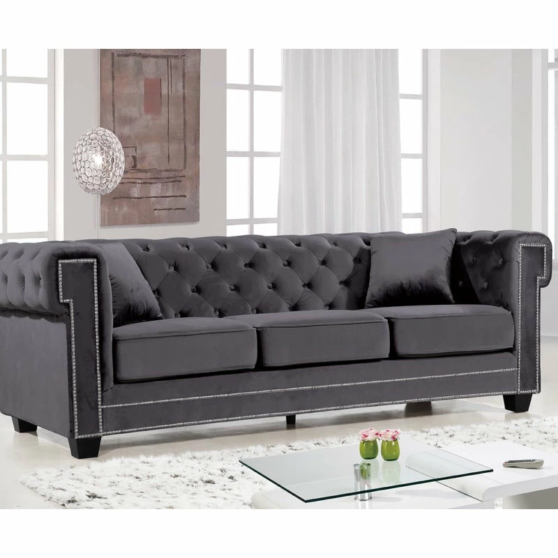 Cheap ๐ Meridian Furniture Bowery Velvet Sofa, Gray ๐ - Image 2