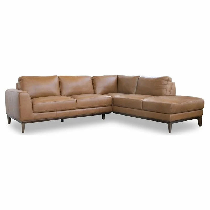 Outlet 🎁 Ashcroft Milton Modern Tufted Living Room Top Leather Corner Sectional Sofa In Cognac Tan 🔔