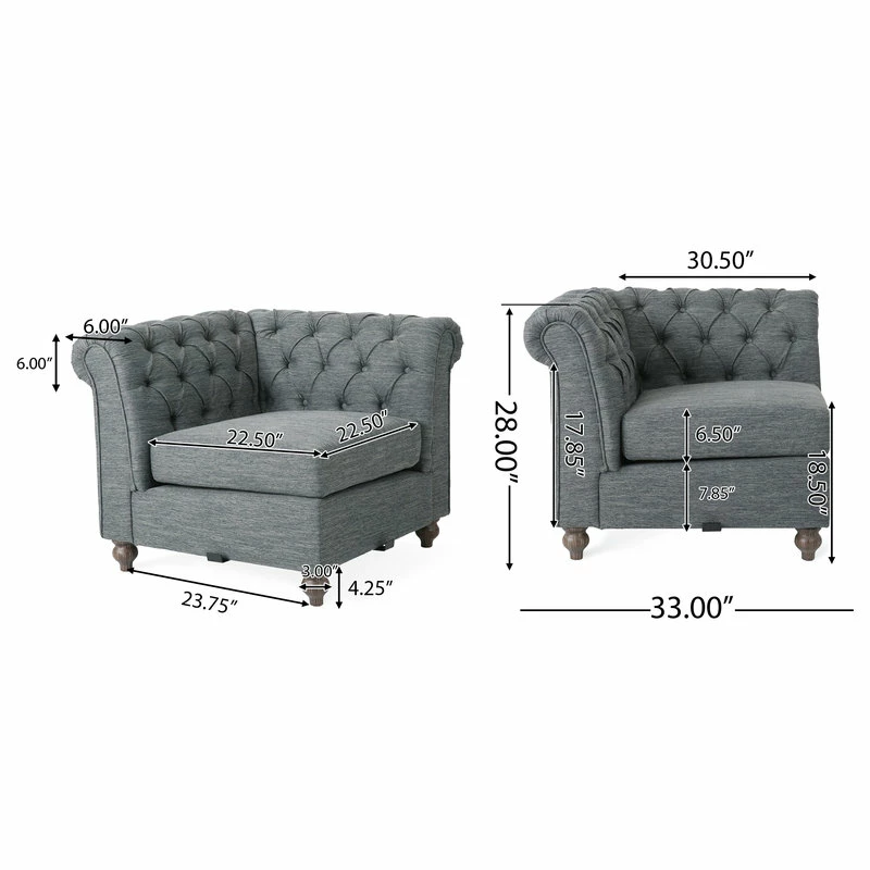 Best Sale ๐ GDFStudio Alejandro Chesterfield Tufted Fabric 5 Seater Sectional Sofa With Nailhead Trim, โ - Image 5