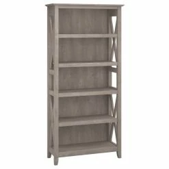 Cheapest 🤩 Bush Business Furniture Bush Furniture Key West 5 Shelf Bookcase In Washed Gray 🎉