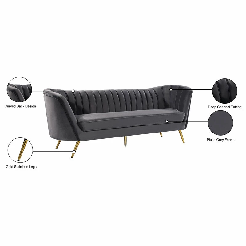 Promo โ๏ธ Meridian Furniture Margo Velvet Sofa, Gray โค๏ธ - Image 5