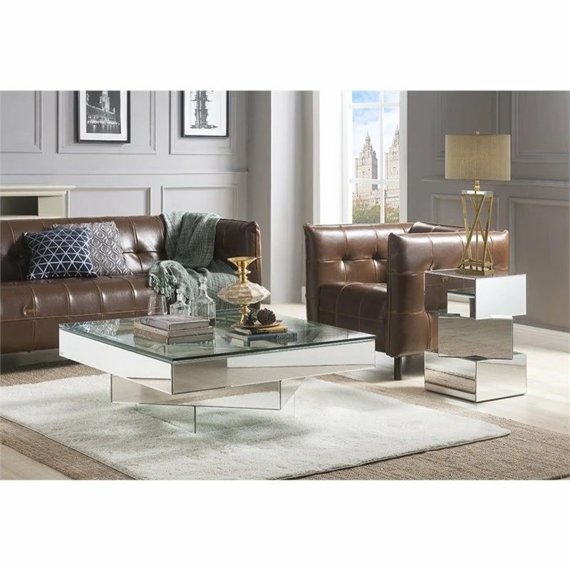 New 😉 Acme Furniture ACME Meria 40" Square Glass Top Mirrored Coffee Table 💯 - Image 5