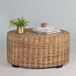 Buy ๐ฏ East At Main's Langdon Brown Round Abaca Coffee Table ๐