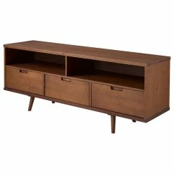 Flash Sale 👍 Walker Edison 58" 3-Drawer Mid-Century Modern TV Stand, Walnut ⭐