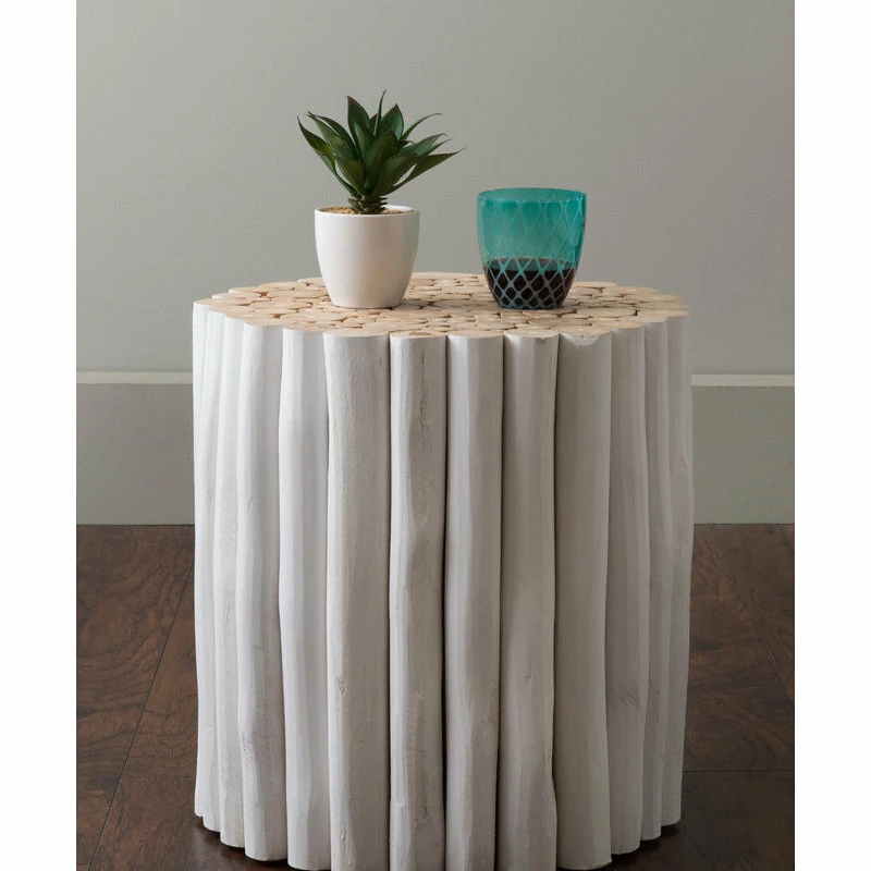 Buy 👏 East At Main's Stanley White Round Teakwood Stool 😀 - Image 2