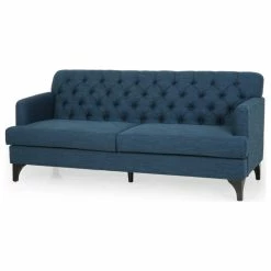 Budget 🌟 GDFStudio Hastings Contemporary Tufted Fabric 3 Seater Sofa, Navy Blue/Dark Brown 😉