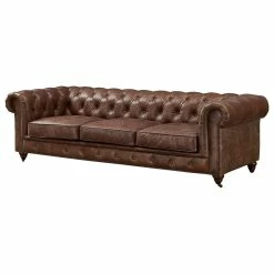 Wholesale 🧨 Crafters And Weavers Top Grain Vintage Leather Chesterfield Sofa Bark Brown 💯