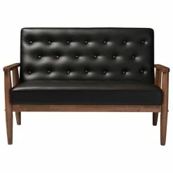 Cheap 🤩 Baxton Studio Sorrento Retro Upholstered Wooden 2-Seater Loveseat, Black Faux Leather ❤️