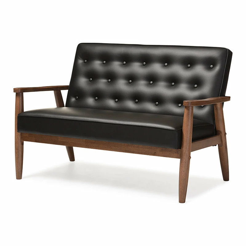 Cheap 🤩 Baxton Studio Sorrento Retro Upholstered Wooden 2-Seater Loveseat, Black Faux Leather ❤️ - Image 3
