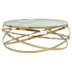 Promo 🥰 LIEVO Orbit Steel Coffee Table, Polished Gold ⭐