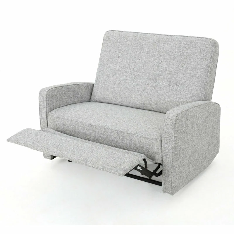 New 🔔 GDFStudio GDF Studio Callade Buttoned Fabric Reclining Loveseat, Light Gray Tweed ✔️ - Image 12