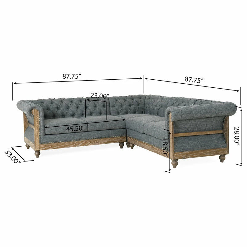 Best Sale ๐ GDFStudio Alejandro Chesterfield Tufted Fabric 5 Seater Sectional Sofa With Nailhead Trim, โ - Image 3