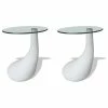 Outlet 🔥 Vida XL LLC VidaXL 2x Coffee Tables W/ Round Glass Top White Stand End Side Home Furniture 🤩